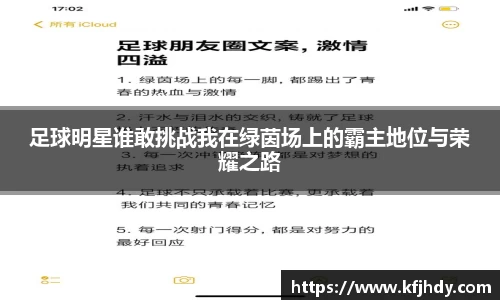 足球明星谁敢挑战我在绿茵场上的霸主地位与荣耀之路